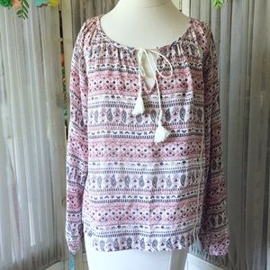 En Creme Women’s Floral Boho Paisley Blouse Top Shirt Size Long Sleeve Small